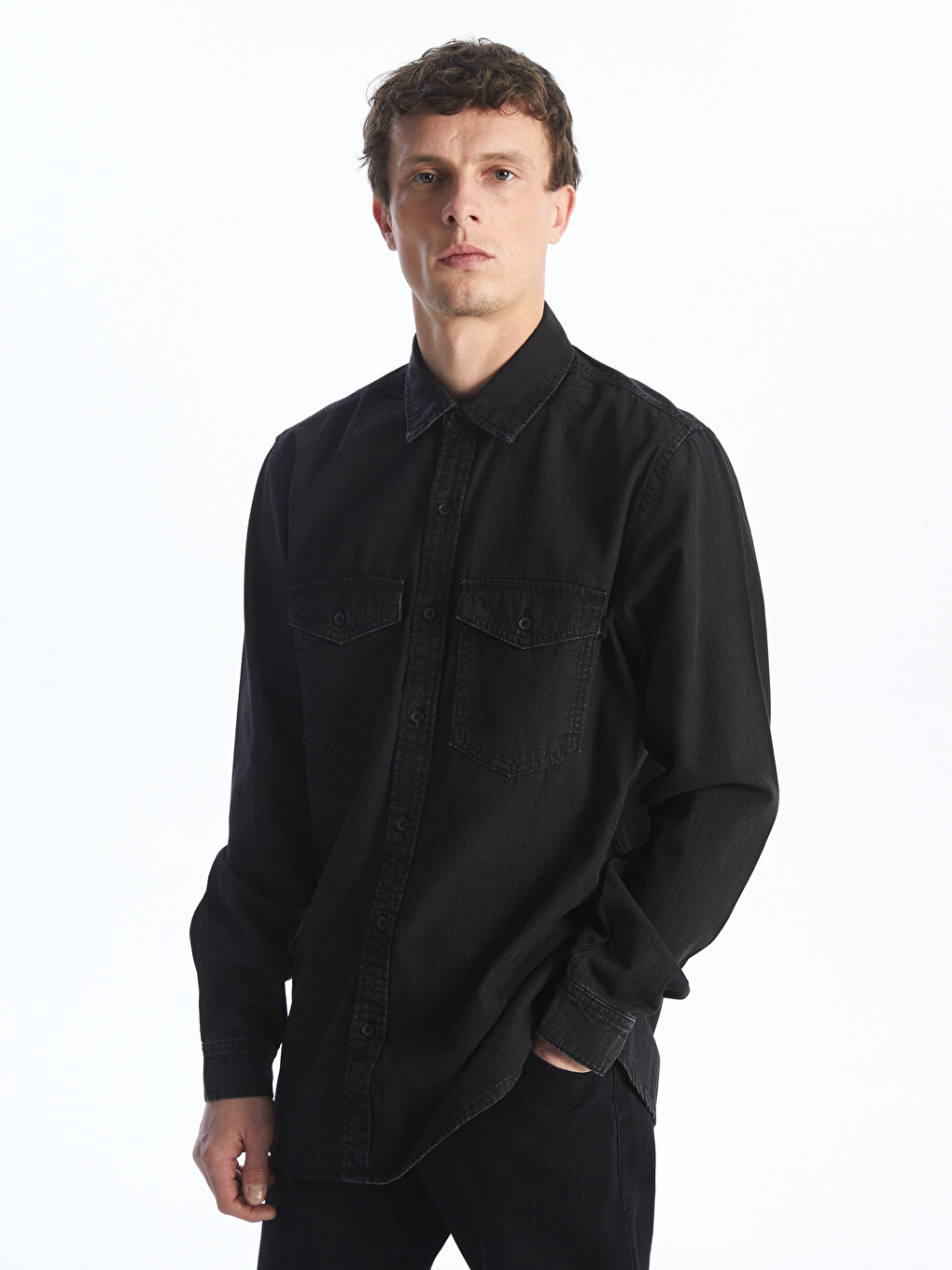 Regular Fit Long Sleeve Men's Denim Shirt