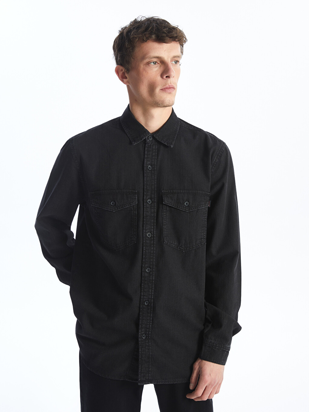 Regular Fit Long Sleeve Men's Denim Shirt-1
