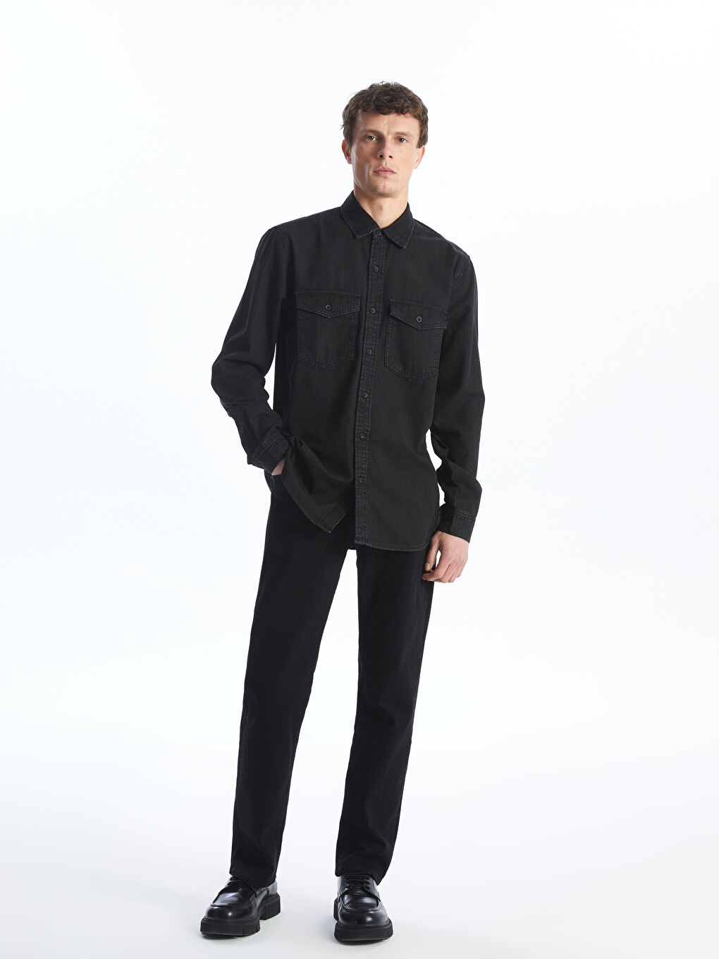 Regular Fit Long Sleeve Men's Denim Shirt-2