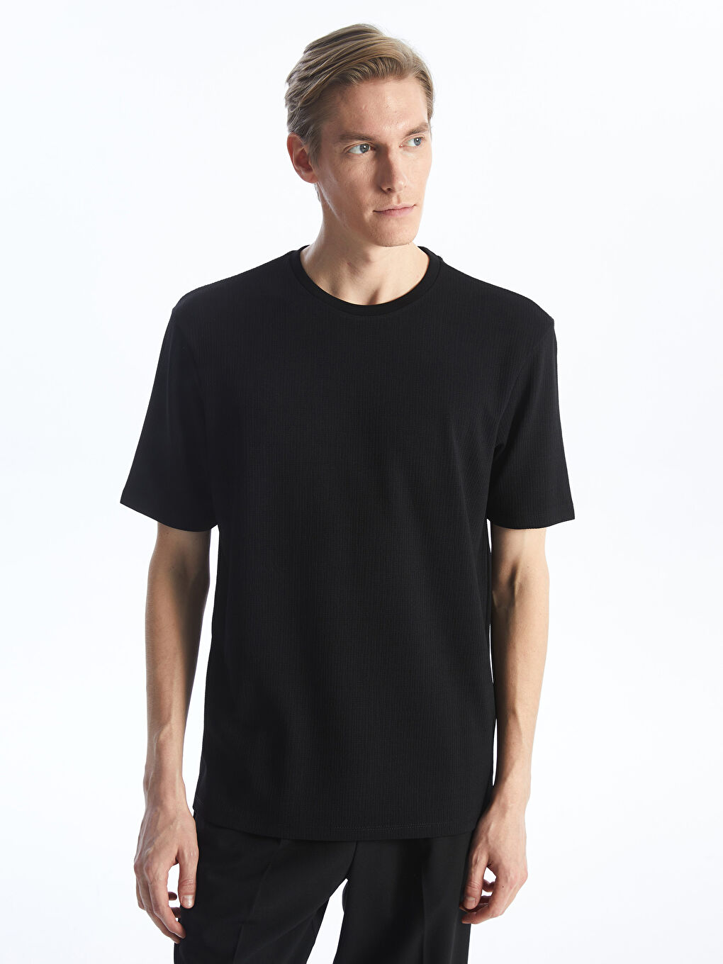 Crew Neck Short Sleeve Men's Textured T-Shirt -S40005Z8-CVL