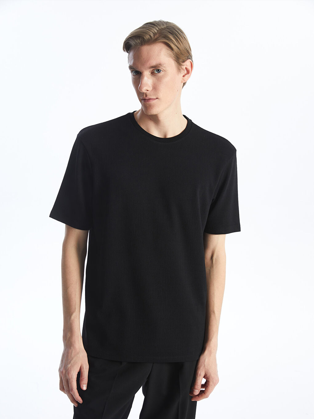 Crew Neck Short Sleeve Men's Textured T-Shirt -S40005Z8-CVL