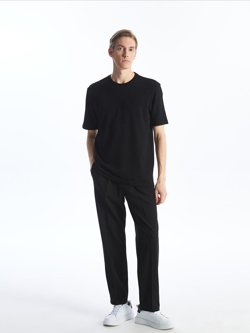 Crew Neck Short Sleeve Men's Textured T-Shirt -S40005Z8-CVL