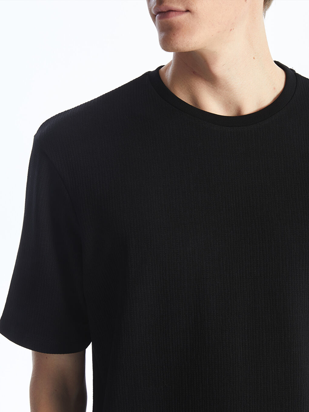 Crew Neck Short Sleeve Men's Textured T-Shirt -S40005Z8-CVL