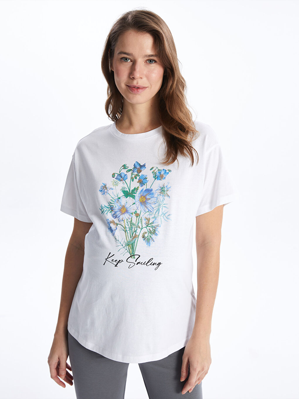 Crew Neck Printed Short Sleeve Maternity T-Shirt -S40020Z8-SJT