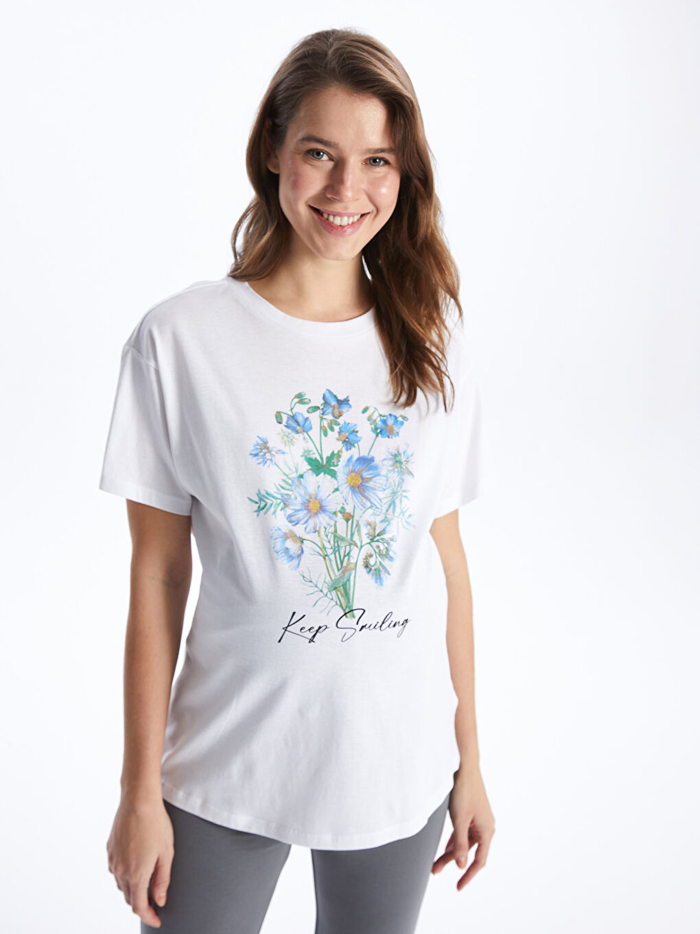 Crew Neck Printed Short Sleeve Maternity T-Shirt -S40020Z8-SJT