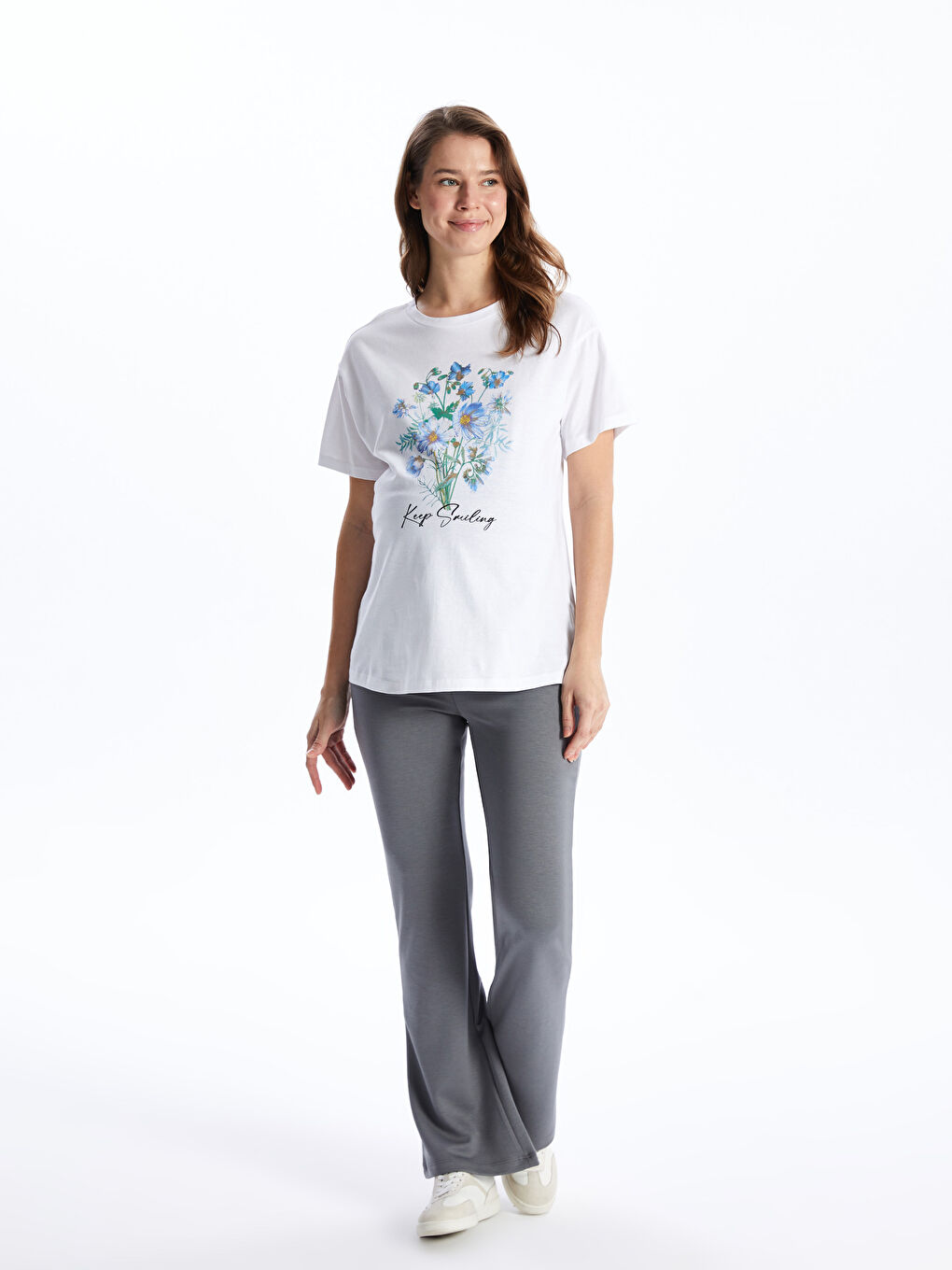 Crew Neck Printed Short Sleeve Maternity T-Shirt -S40020Z8-SJT