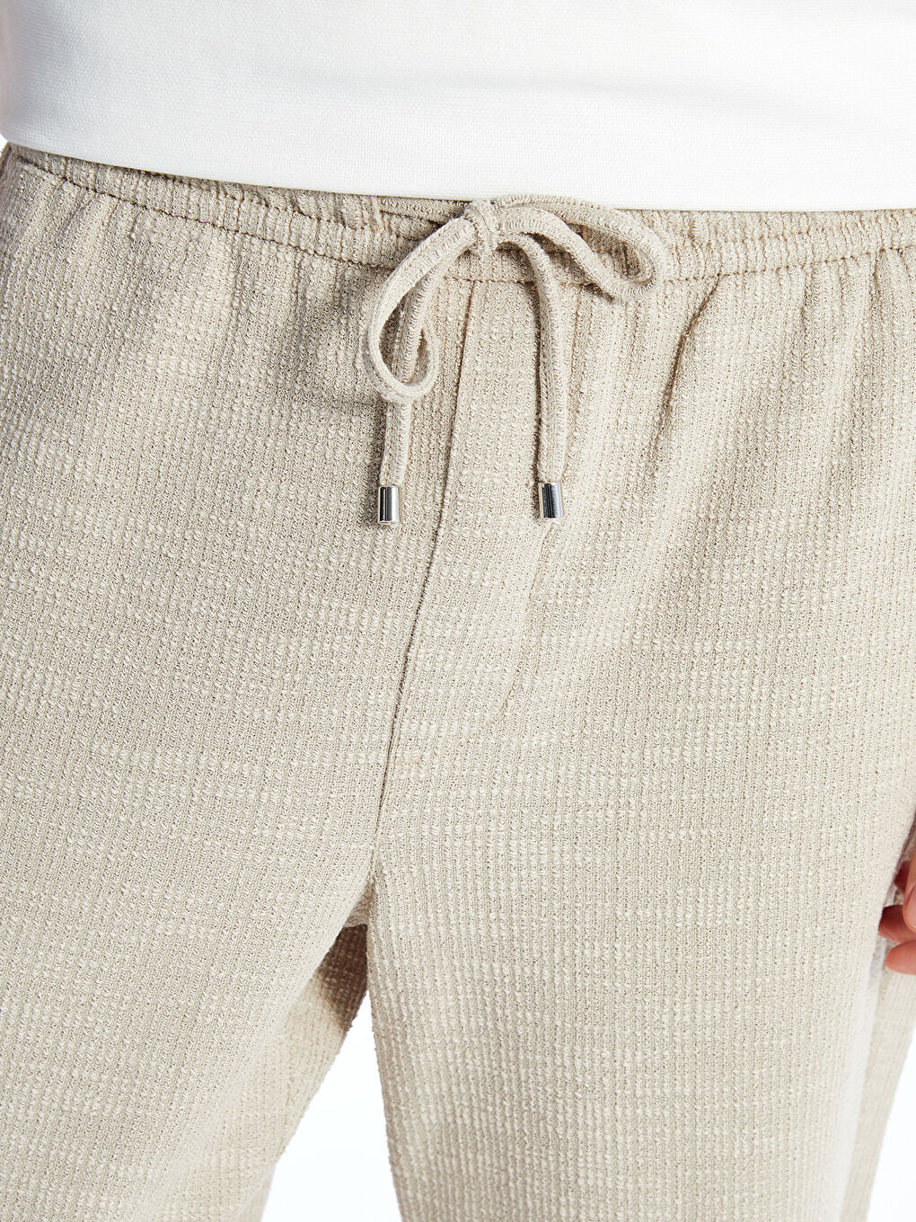 Bej Standart Kalıp Erkek Dokulu Pantolon-2