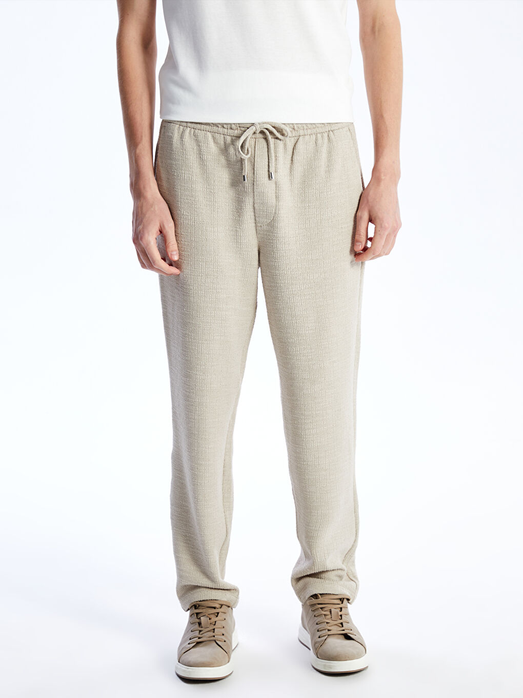 Bej Standart Kalıp Erkek Dokulu Pantolon-3