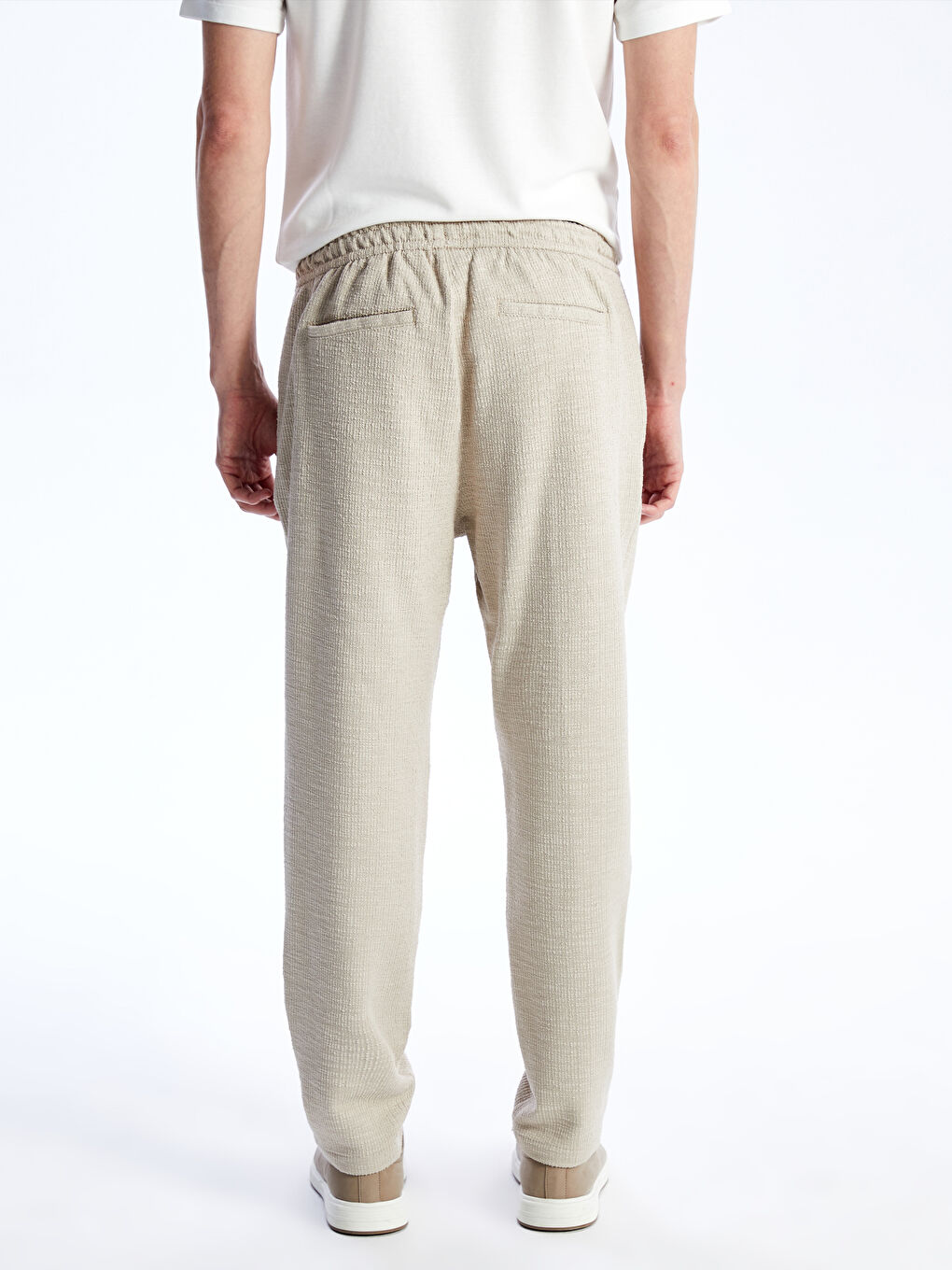 Bej Standart Kalıp Erkek Dokulu Pantolon-4