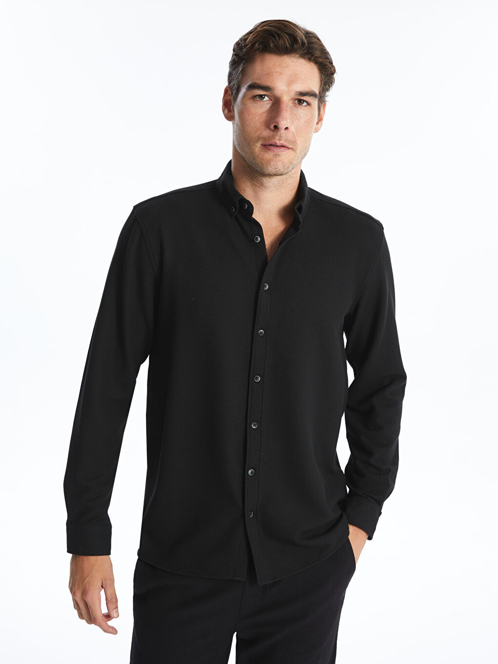 Siyah Slim Fit Uzun Kollu Erkek Gömlek