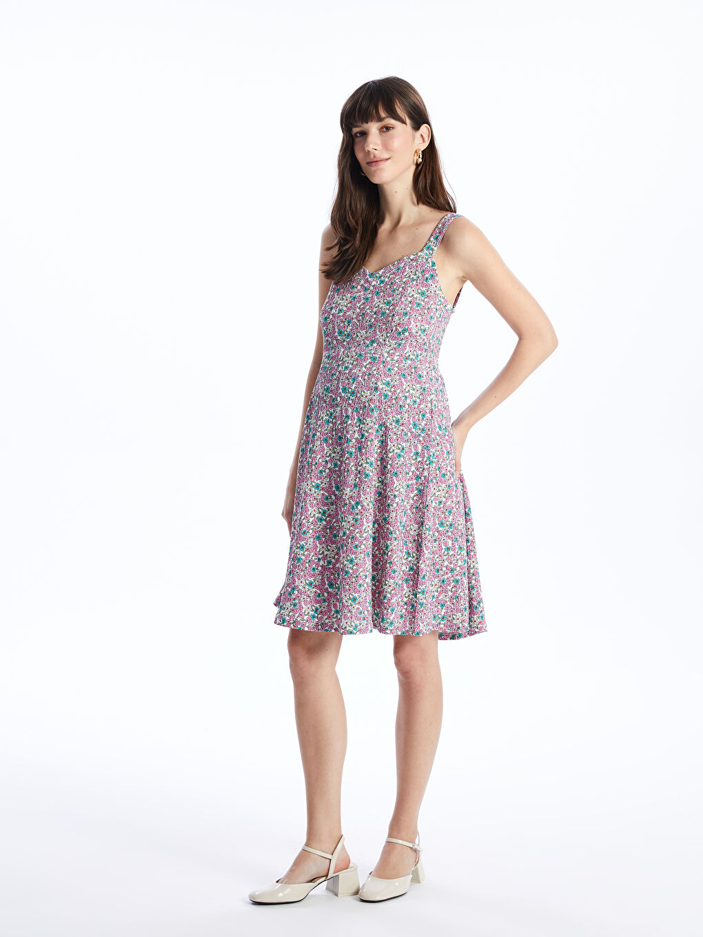 Sweetheart Neck Patterned Maternity Dress-1