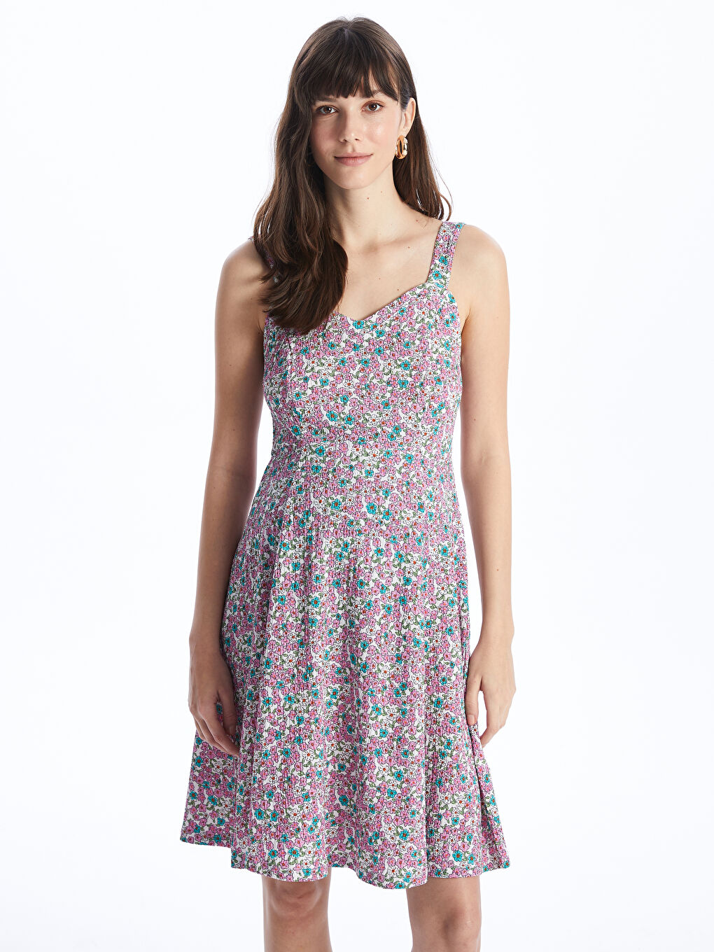 Sweetheart Neck Patterned Maternity Dress-2