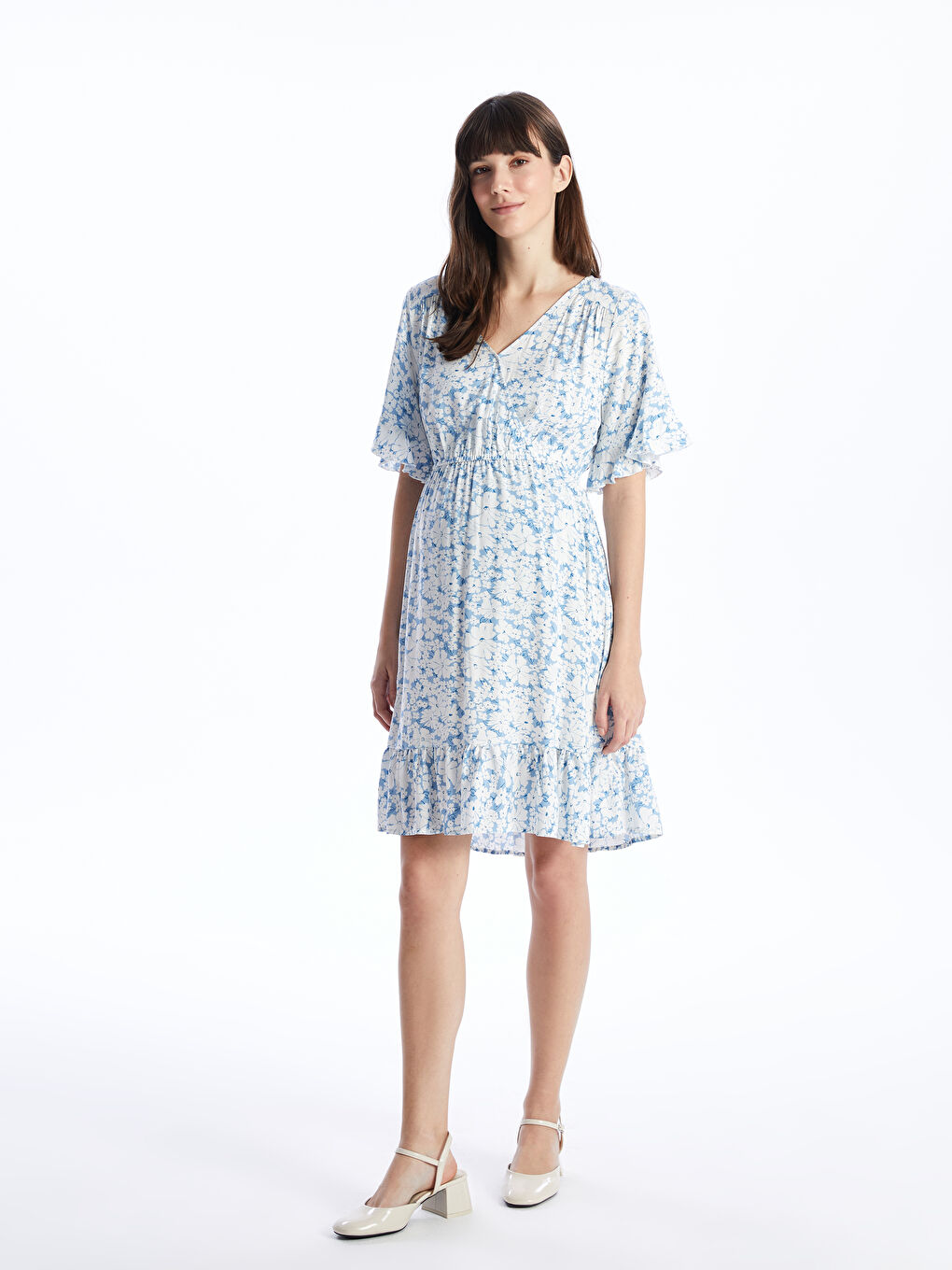 LCWAIKIKI Maternity Robe Maternité à Col Double Boutonnage Florale à Manches Courtes -S40056Z8-LQQ