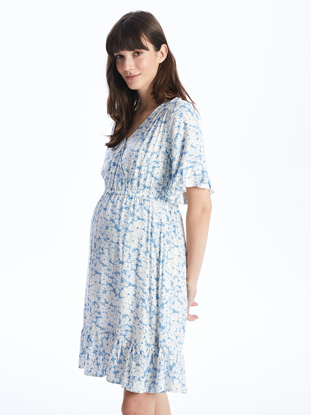 LCWAIKIKI Maternity Robe Maternité à Col Double Boutonnage Florale à Manches Courtes -S40056Z8-LQQ