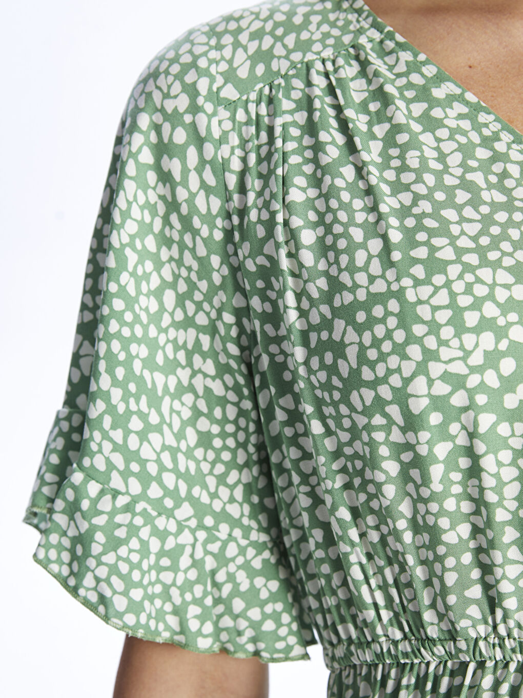 Двубортный воротник узорчатое платье с коротким рукавом для беременных-3