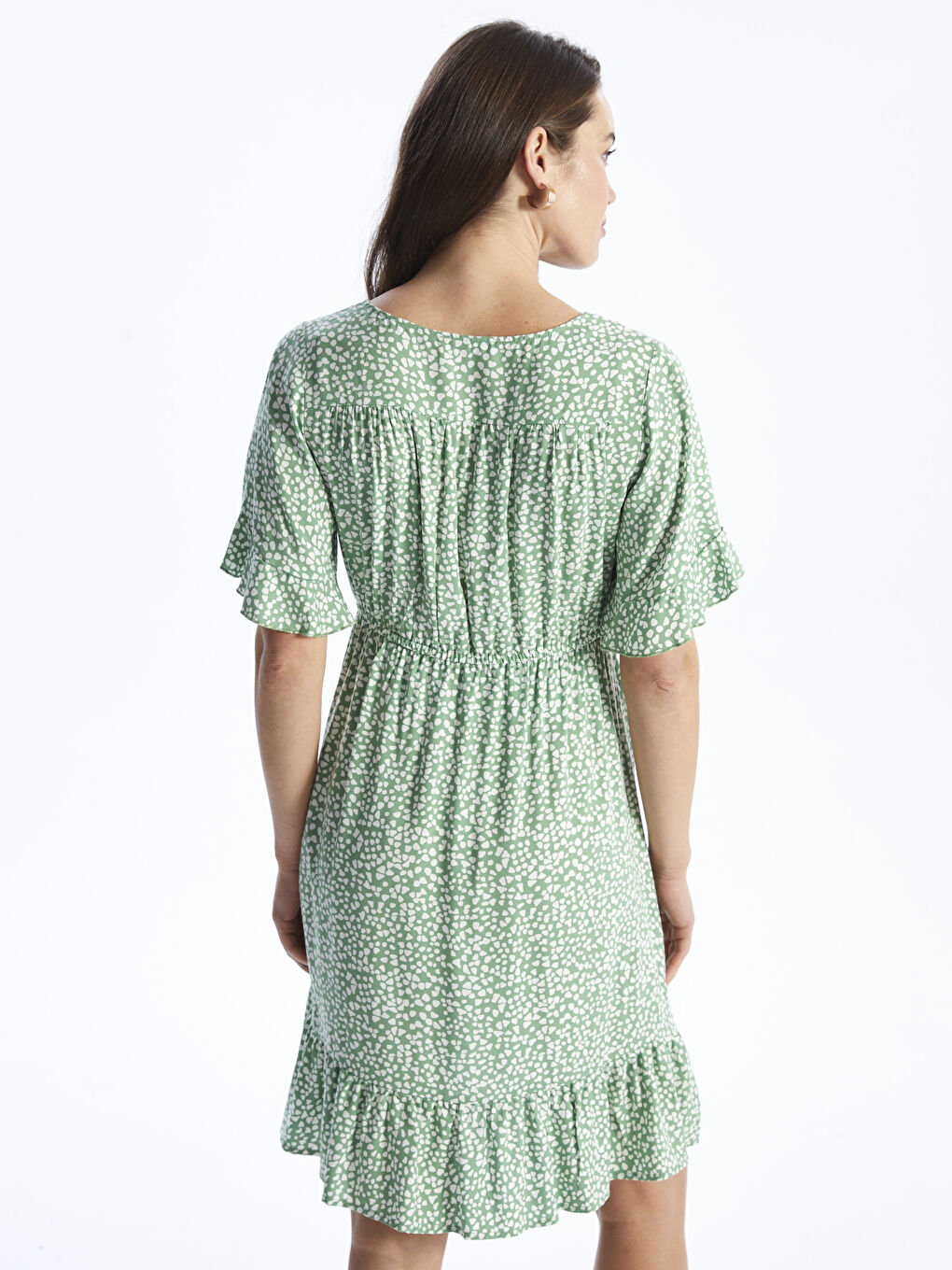 Двубортный воротник узорчатое платье с коротким рукавом для беременных-4