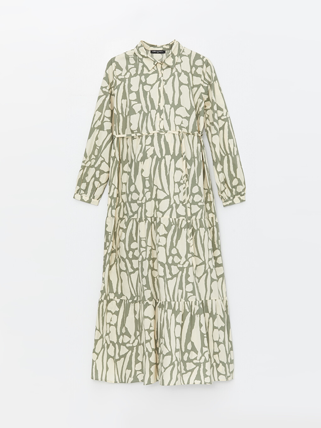 Collared Neck Patterned Long Sleeve Maternity Dress-5