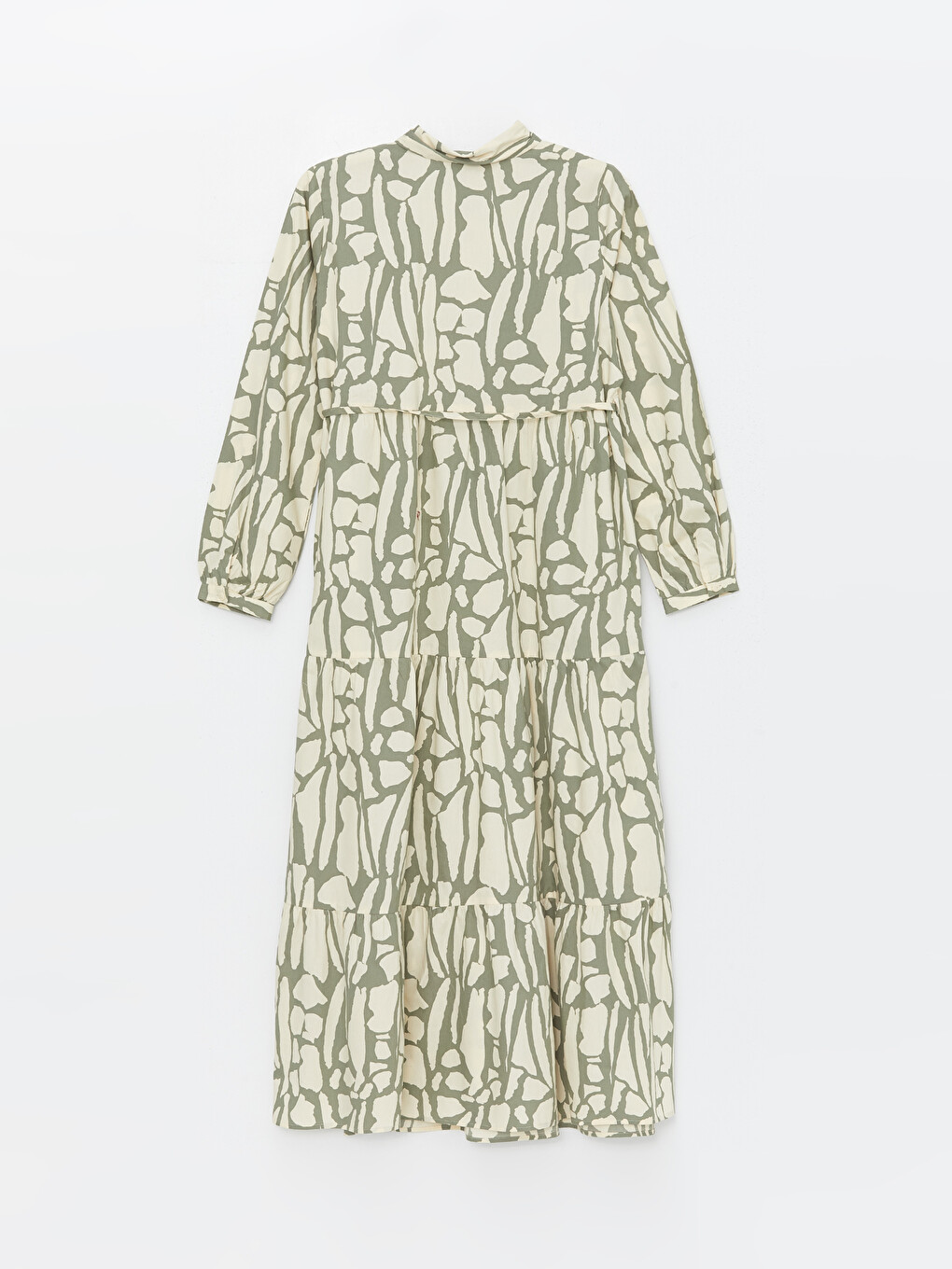 Collared Neck Patterned Long Sleeve Maternity Dress-6