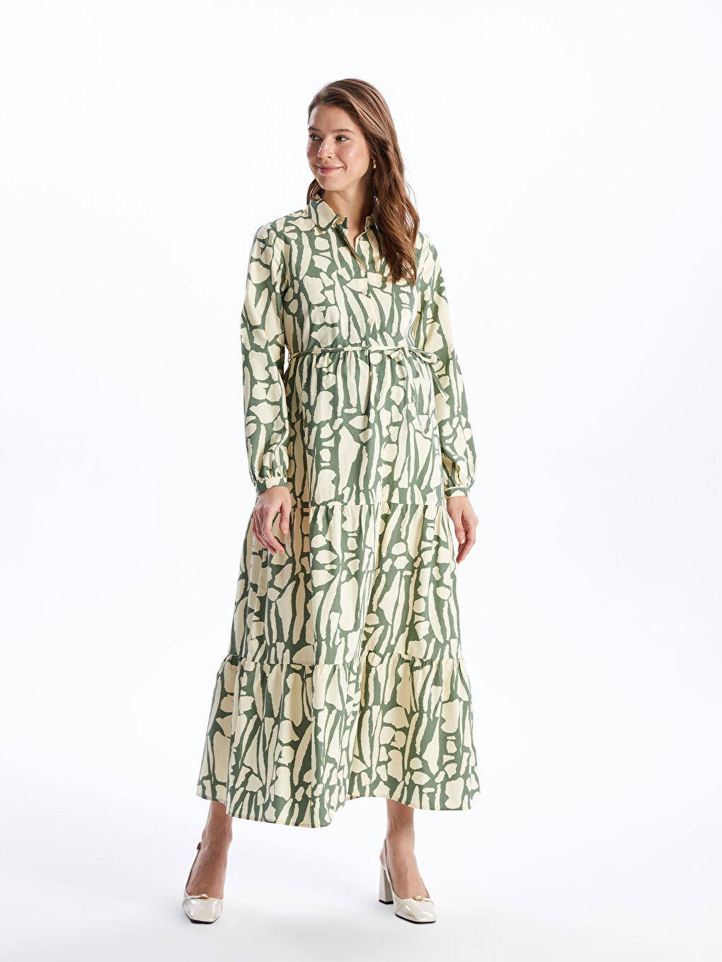 Shirt Collar Patterned Long Sleeve Maternity Dress -S40057Z8-LRR