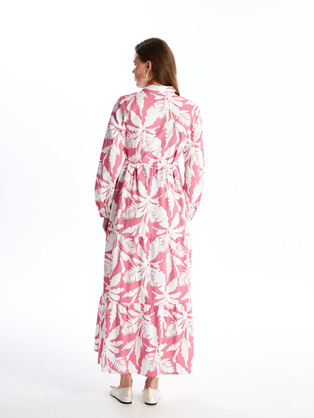 Robe de maternité à manches longues avec col et motifs-5