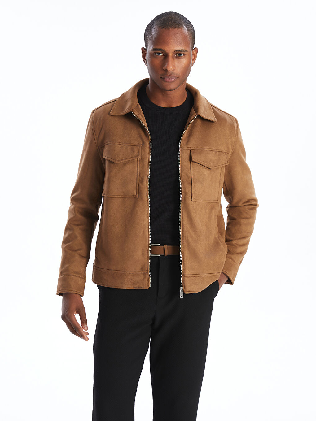 Slim Fit Shirt Collar Suede Men's Coat -S40063Z8-RUP