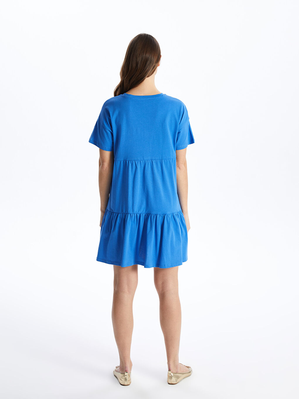 فستان حمل سادة بياقة دائرية وكم قصير-4