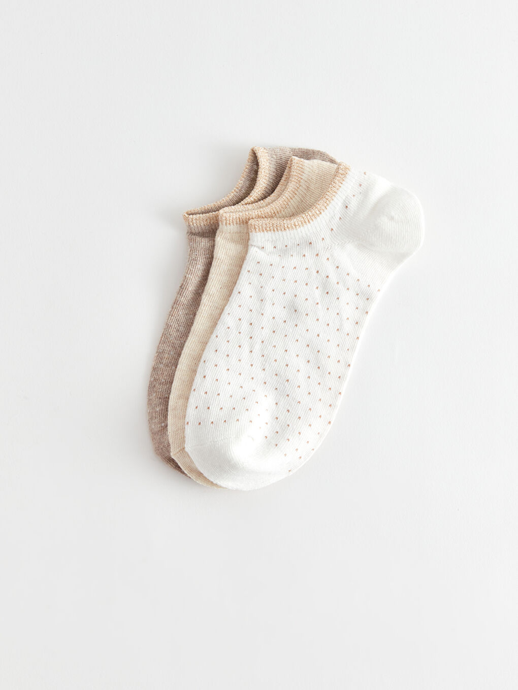 Ekru Desenli Kadın Patik Çorap 3'lü-1