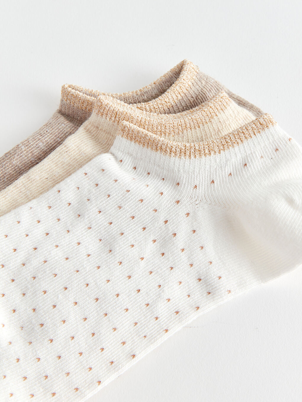 Ekru Desenli Kadın Patik Çorap 3'lü-2
