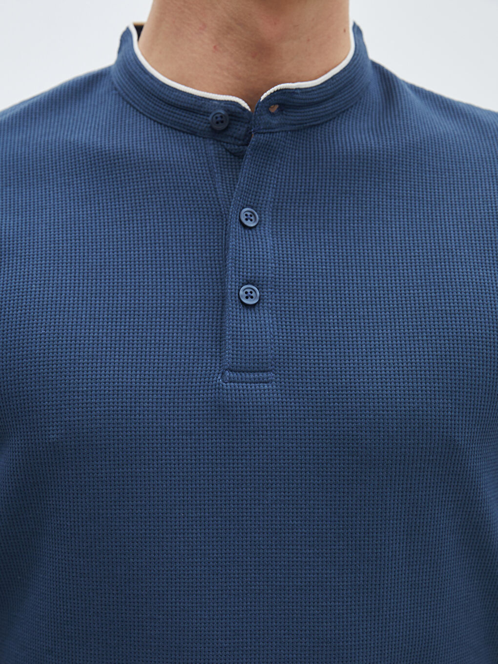 İndigo Hakim Yaka Kısa Kollu Erkek Dokulu Tişört-2