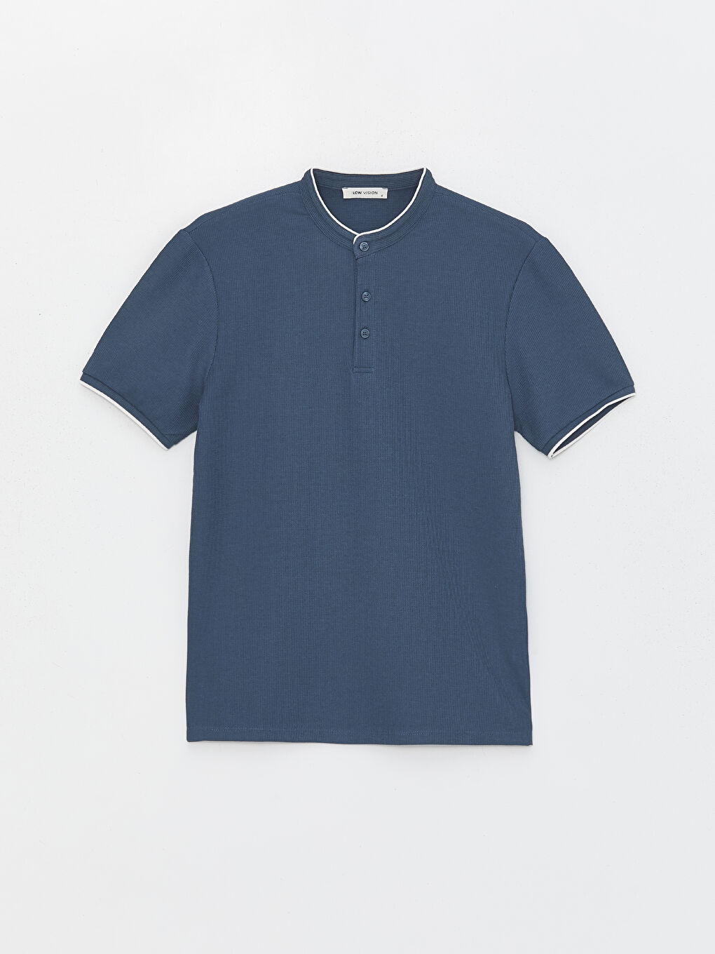 İndigo Hakim Yaka Kısa Kollu Erkek Dokulu Tişört-5