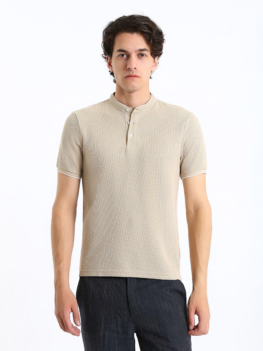 Grandad Collar Short Sleeve Men's Structured T-Shirt-1