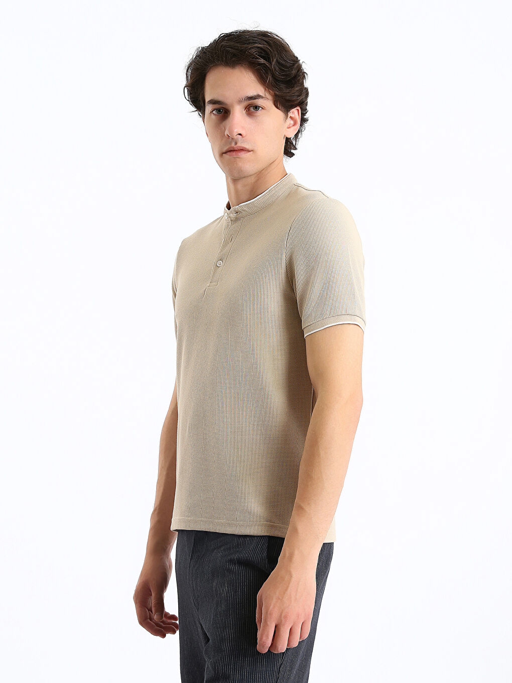 Grandad Collar Short Sleeve Men's Structured T-Shirt-6