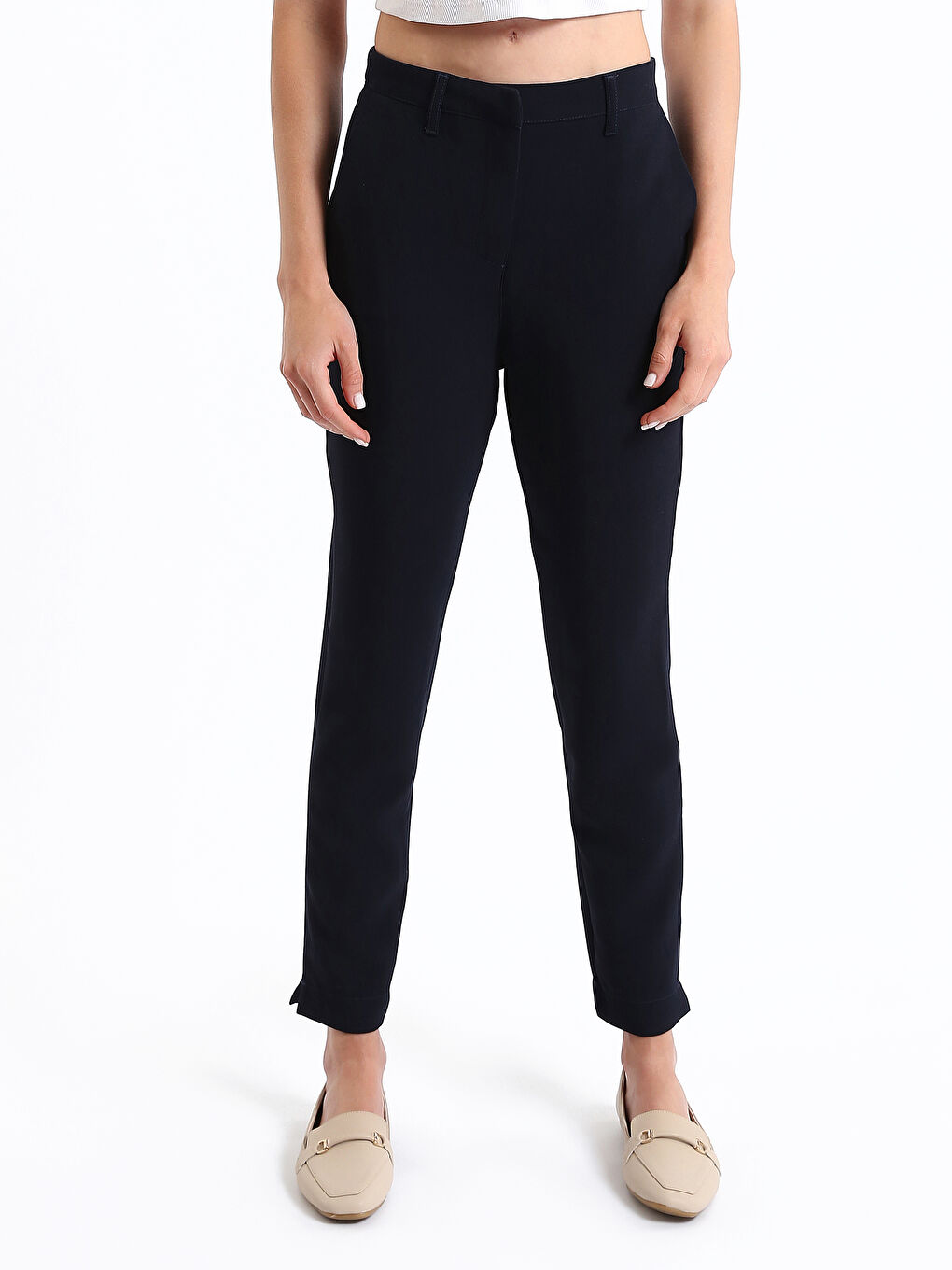 Women's Slim Fit Plain Trousers-2
