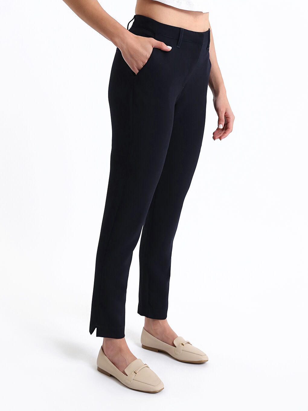 Women's Slim Fit Plain Trousers-6