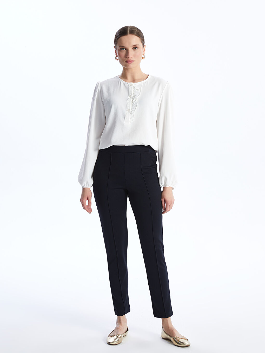 Women's Extra Tight Fit Straight Trousers with Elastic Waist -S40177Z8-E1J