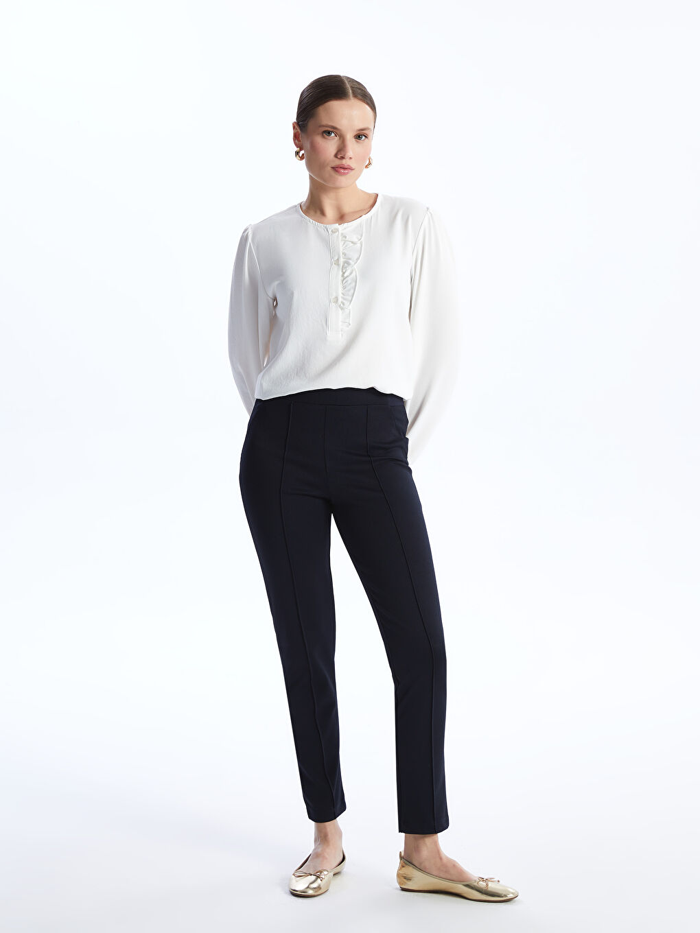 Women's Extra Tight Fit Straight Trousers with Elastic Waist -S40177Z8-E1J