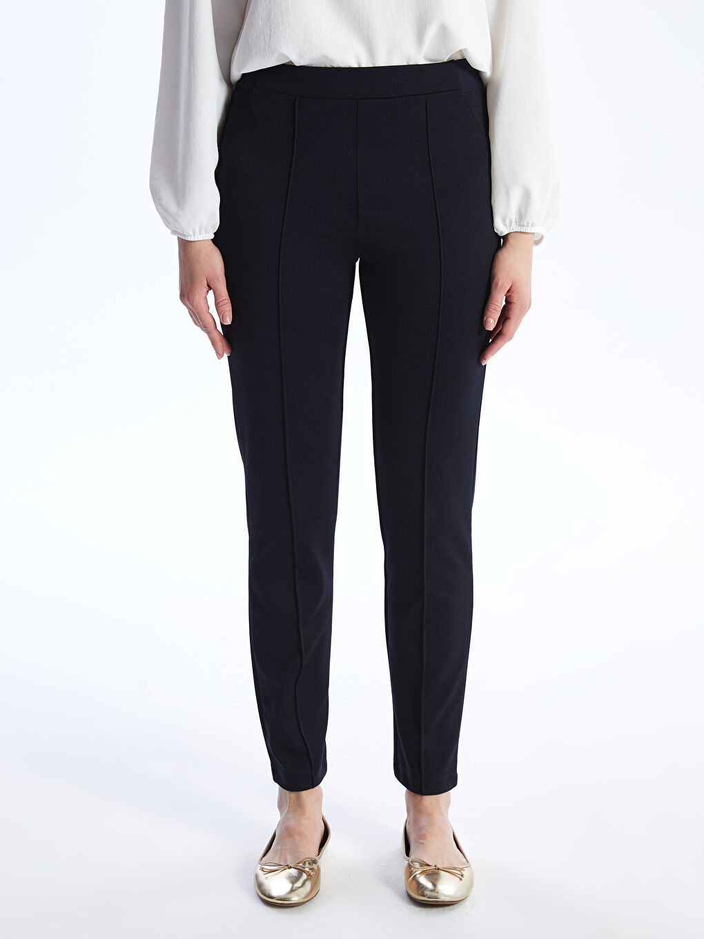 Women's Extra Tight Fit Straight Trousers with Elastic Waist -S40177Z8-E1J