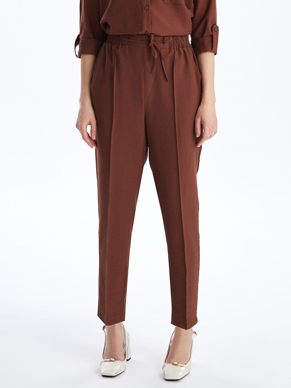 Elastic Waist Standard Fit Women's Trousers -S40203Z8-SYH