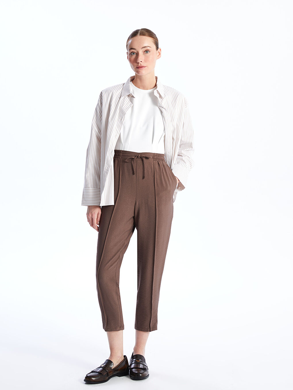 Elastic Waist Standard Fit Women's Trousers -S40203Z8-SYH