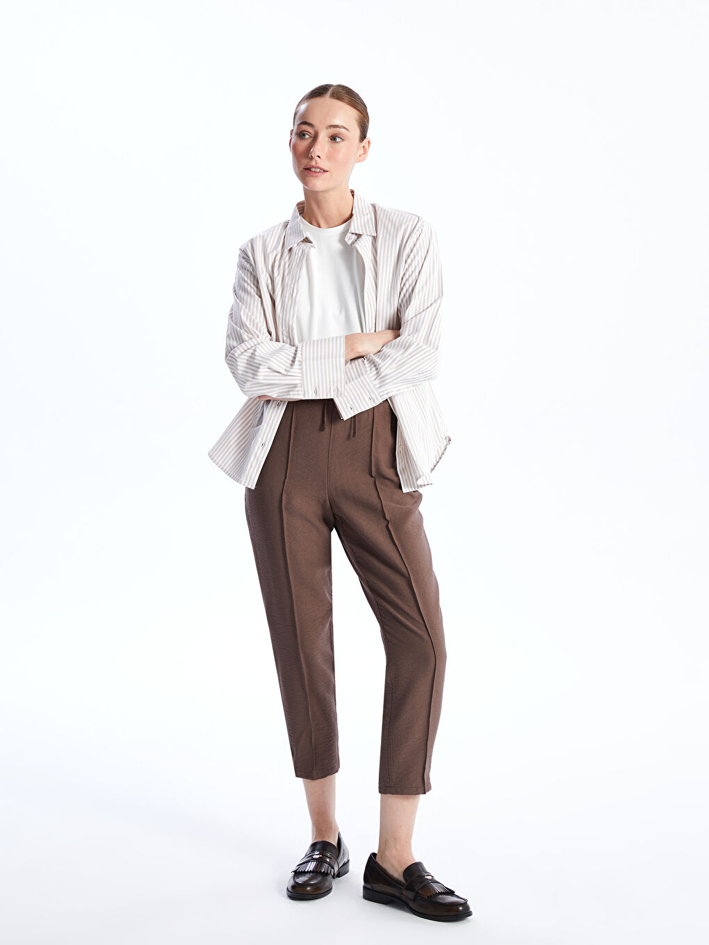 Elastic Waist Standard Fit Women's Trousers -S40203Z8-SYH