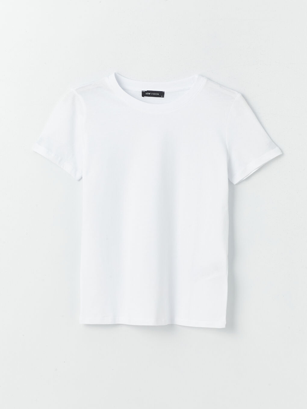 Beyaz Bisiklet Yaka Düz Kısa Kollu Kadın Tişört-5