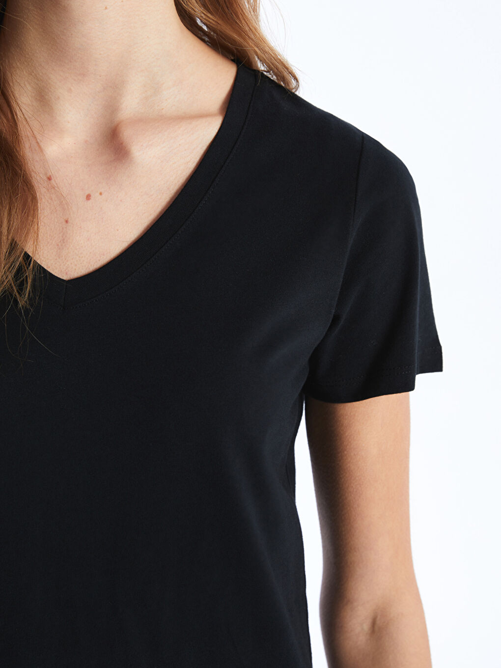 V Neck Straight Short Sleeve Women T-Shirt -S40213Z8-CVL