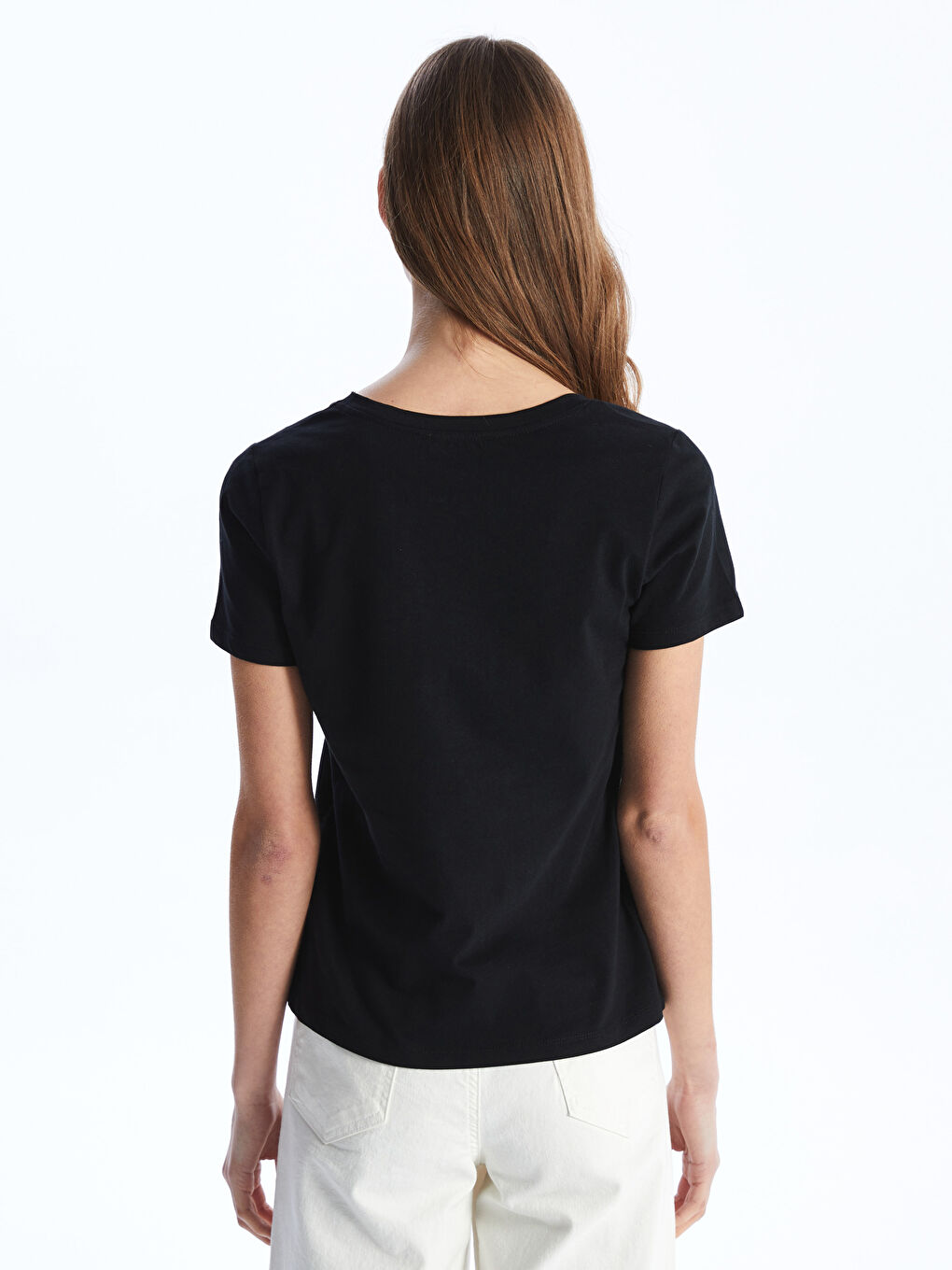 V Neck Straight Short Sleeve Women T-Shirt -S40213Z8-CVL