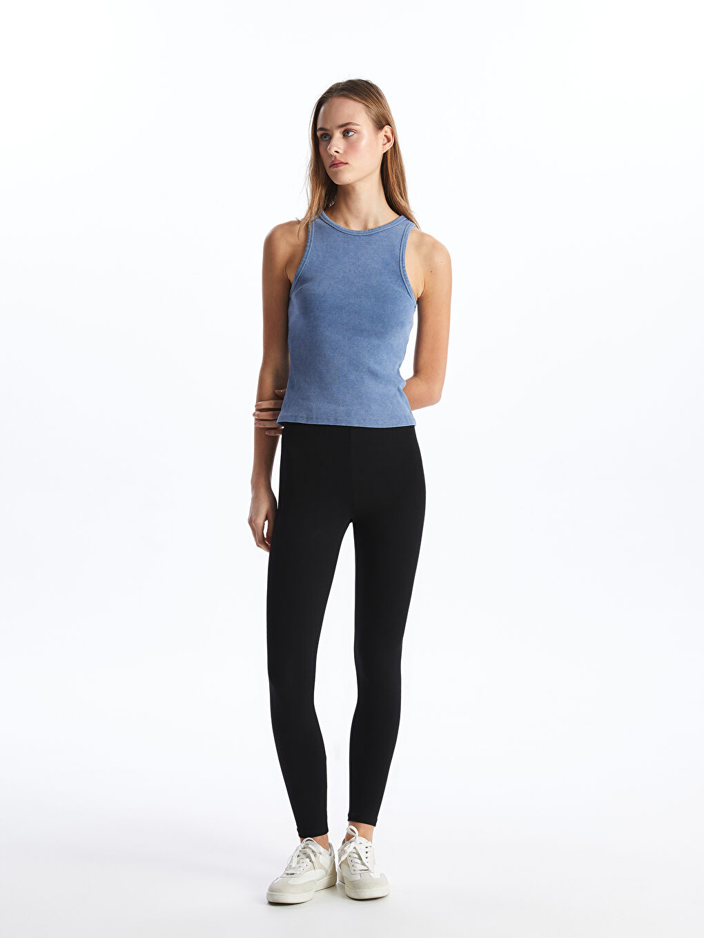 Women's Extra Narrow Fit Plain Tights with Elastic Waist -S40217Z8-CVL
