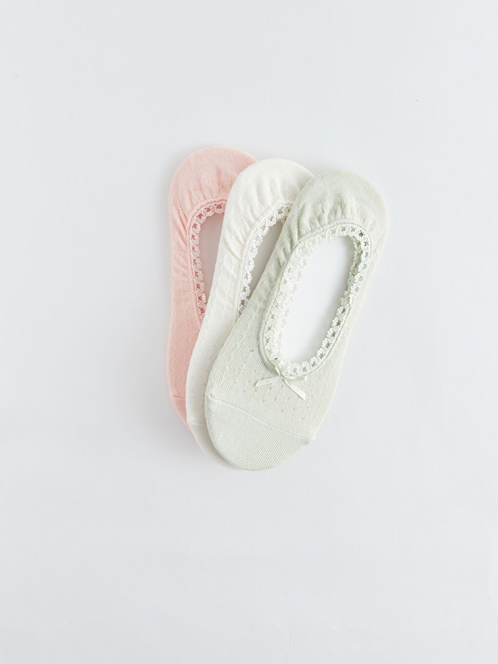 Yeşil Kendinden Desenli Kadın Babet Çorap 3'lü-1