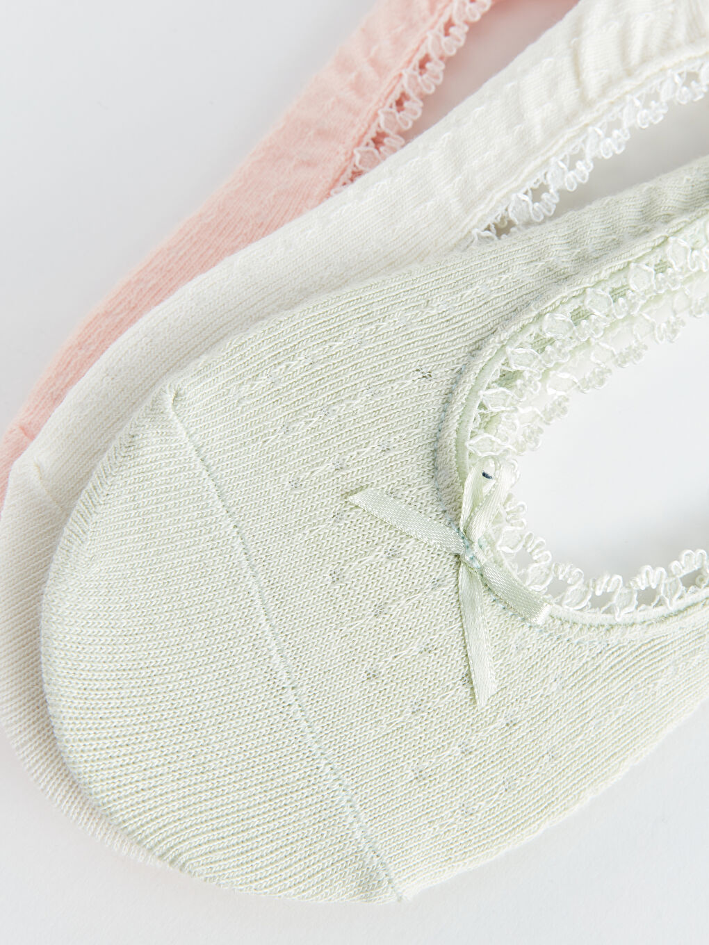 Yeşil Kendinden Desenli Kadın Babet Çorap 3'lü-2