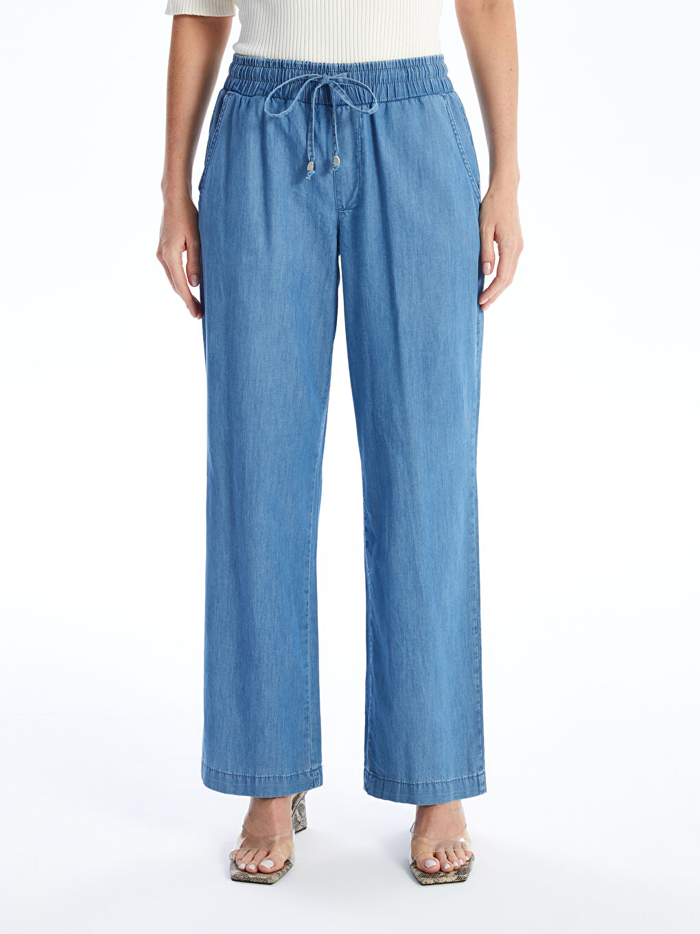 Wideleg Women's Jeans With Elastic Waist -S40250Z8-563