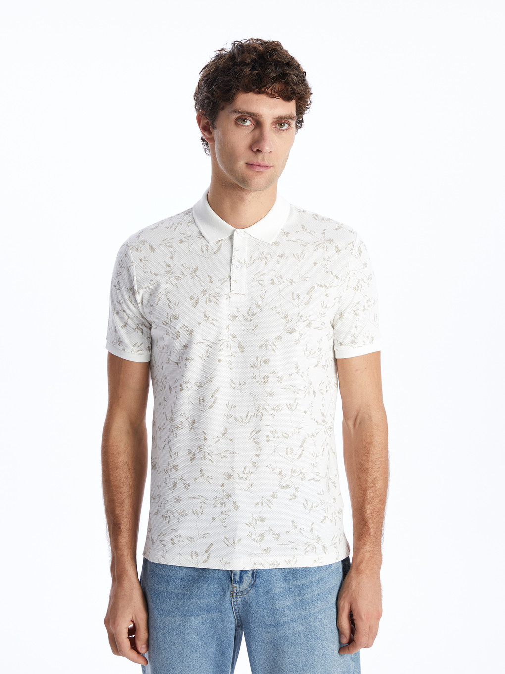 Polo Neck Short Sleeve Patterned Men's T-shirt-1