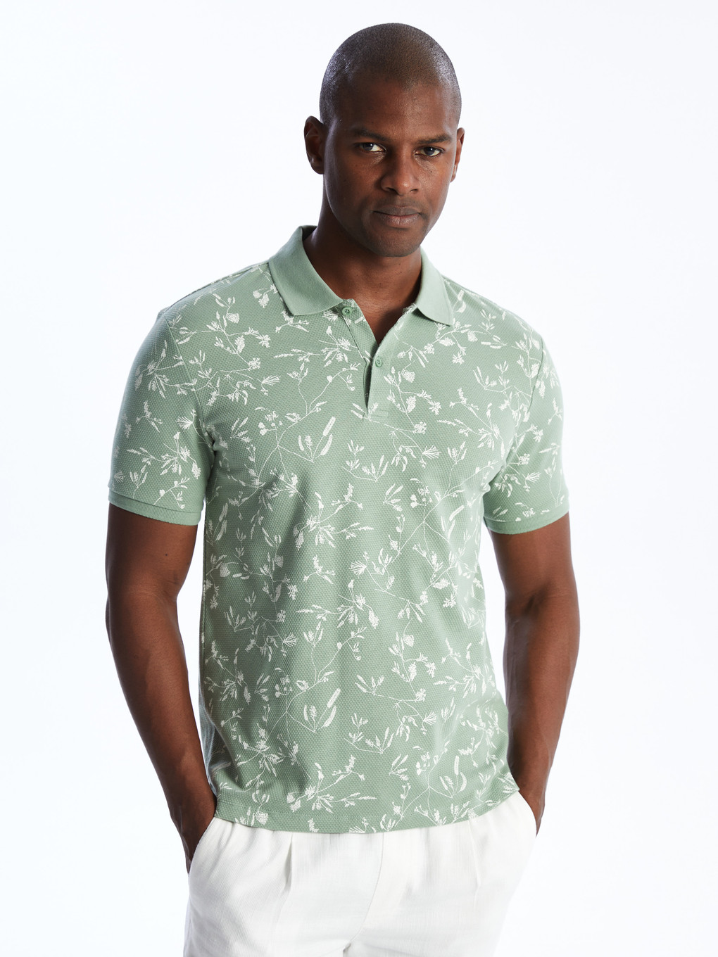 Polo Neck Short Sleeve Patterned Men's T-shirt