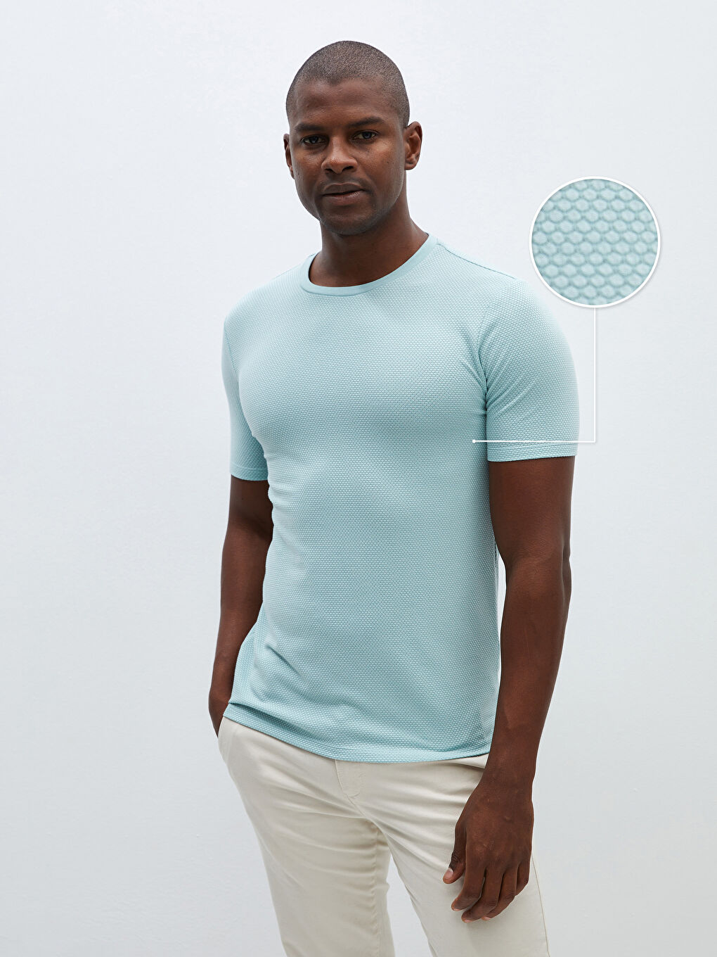 Crew Neck Short Sleeve Men's Textured T-Shirt -S40272Z8-J1R